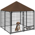 Outside Dog Kennel, 4.6' x 4.6' x 5' Puppy Play Pen with Canopy, Garden Playpen Fence Crate Enclosure Cage Rotating Bowl, for Dogs, Chickens, Ducks, Black