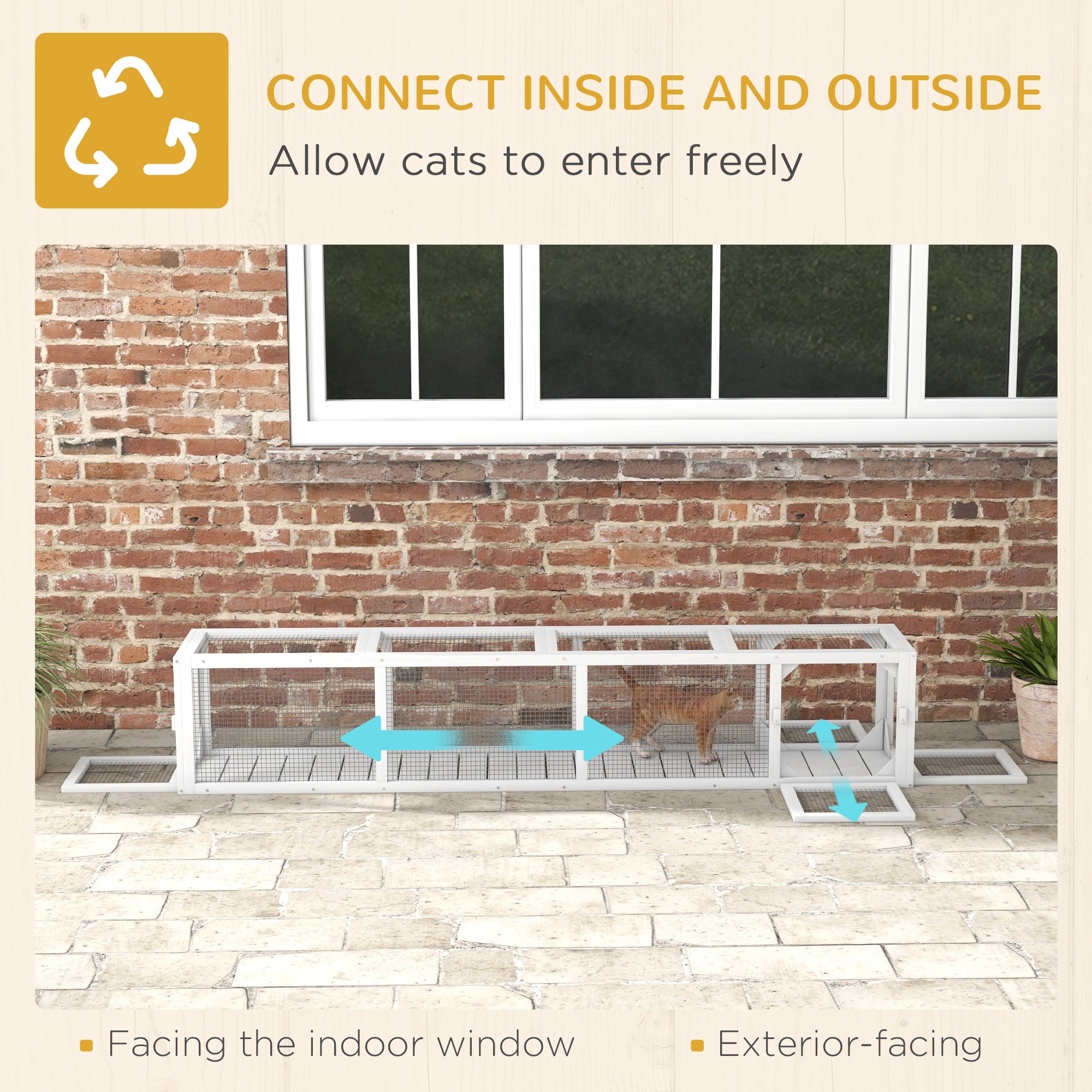 Wooden Cat Run with Weather Protection, Connecting Inside and Outside, 79"L x 15"W x 15"H, White