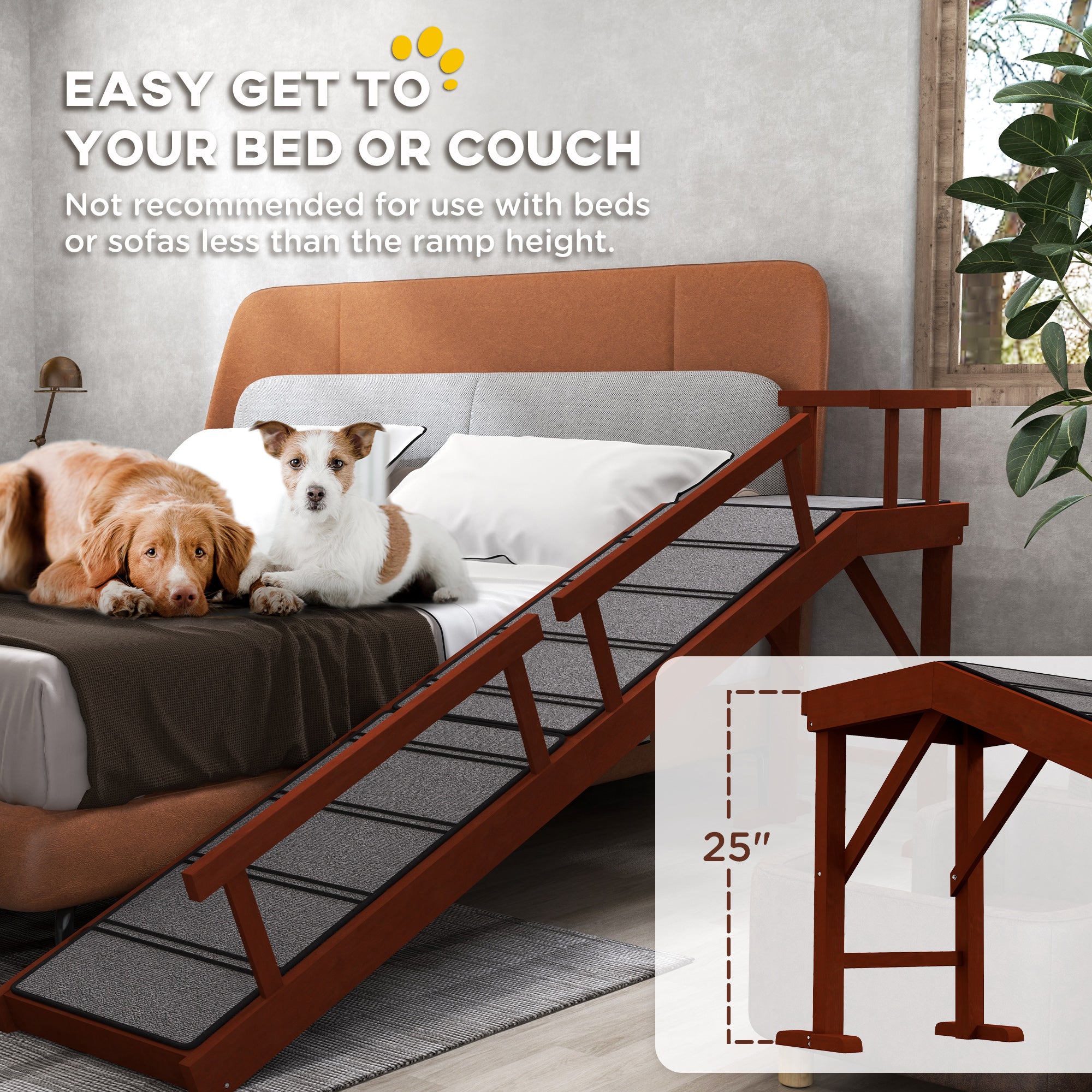 Wooden Dog Ramp with Removable Guardrails, Non-Slip Surface, 73" Long, Brown