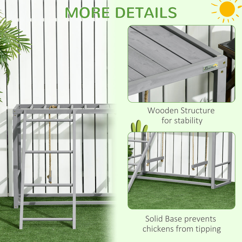 Chicken Activity Play with Swing Set for 3¨C4 Birds, Wooden Chicken Coop Accessory with Multiple Perches & Hen Ladder, Gray