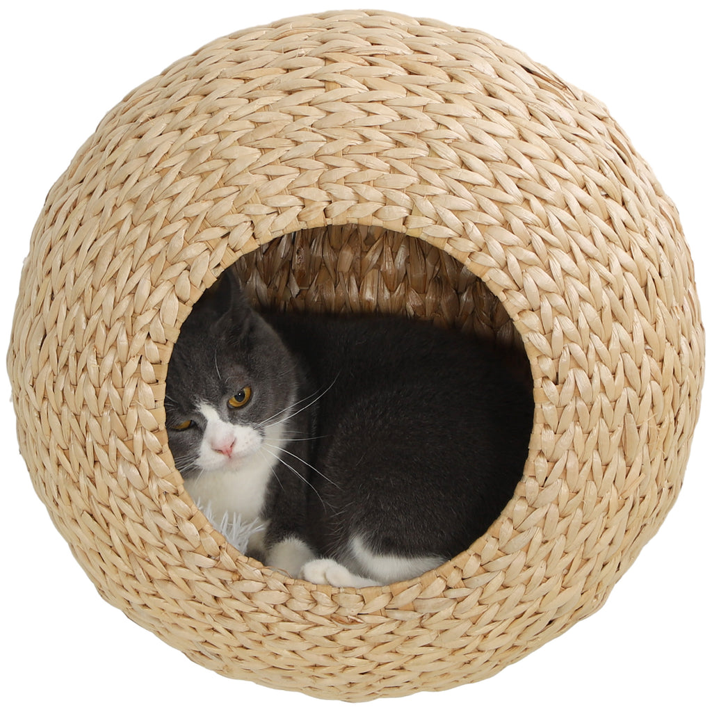Wall Mounted Cat Condo with Washable Cushion, Natural Wood