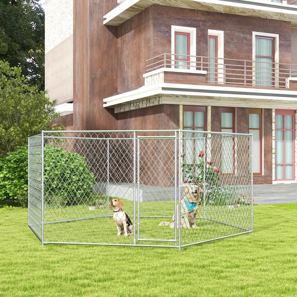 13.4' x 11.5' x 5.6' Dog Kennel Outdoor for Medium and Large-Sized Dogs with Lockable Door, Silver