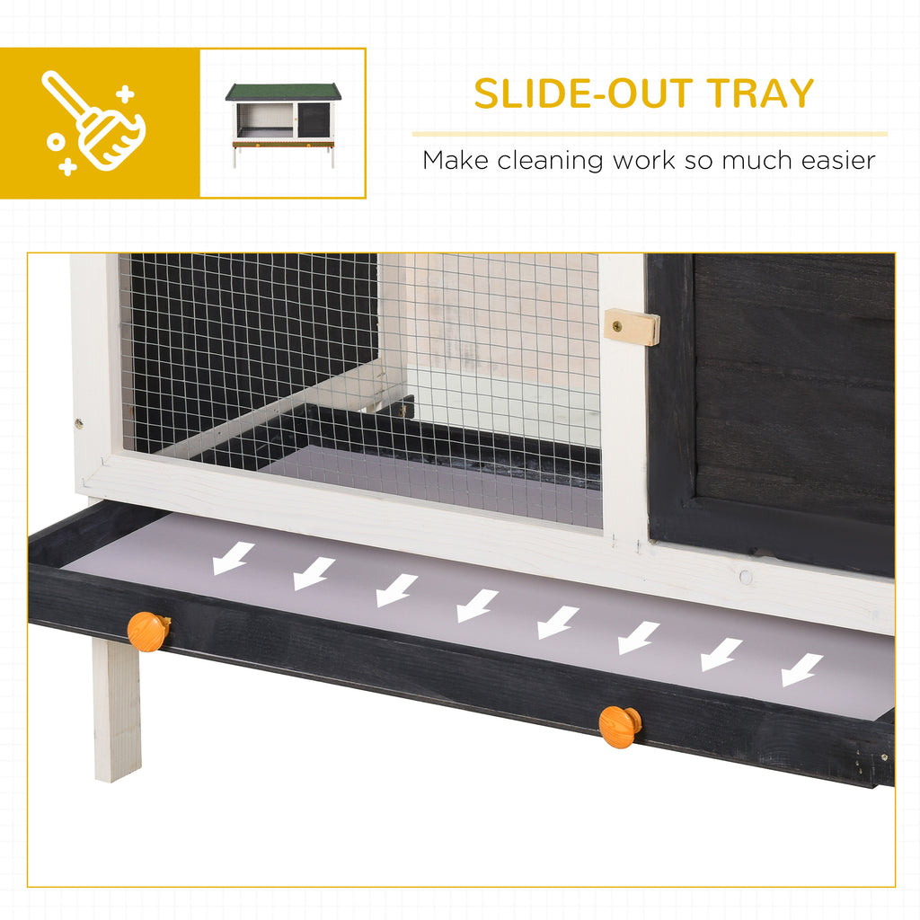 Wooden Rabbit Hutch, Bunny Cage for Small Pet w/ Slide-out Tray, Openable Roof