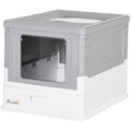 Fully Enclosed Cat Litter Box with Front Entry and Top Exit, Plastic, Gray & White