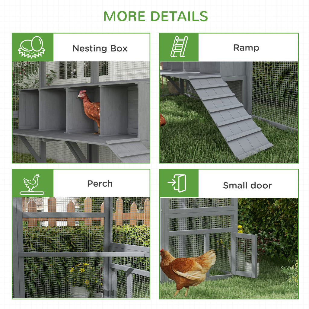 9' x 6' x 6' Large Chicken Coop with Nesting Box, Water-Resistant and Anti-UV Cover for 8-12 Chickens, Gray