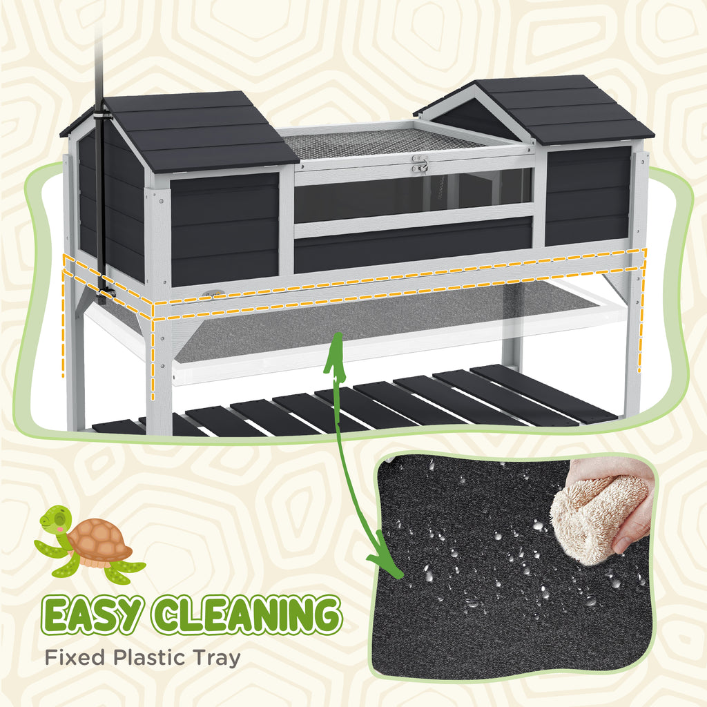 Tortoise Enclosure Tortoise House with Adjustable Lamp Holder Storage Shelf, Dual Main Houses, Openable Lid, Gray
