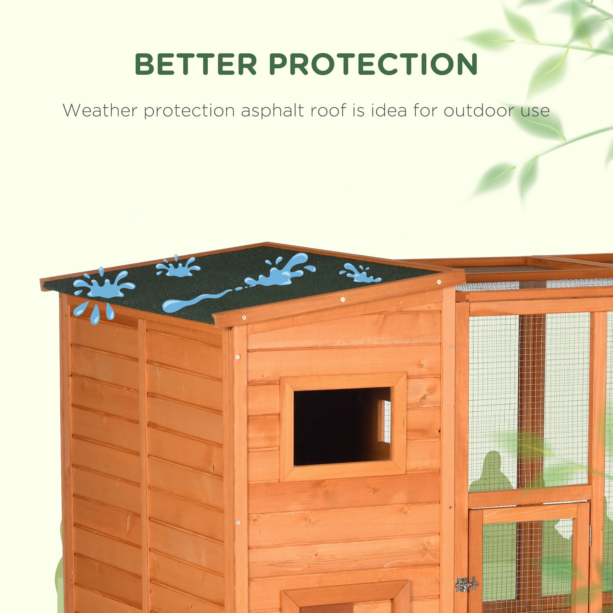 Wooden Outdoor Catio with Platforms, Asphalt Roof, Ramps, Natural