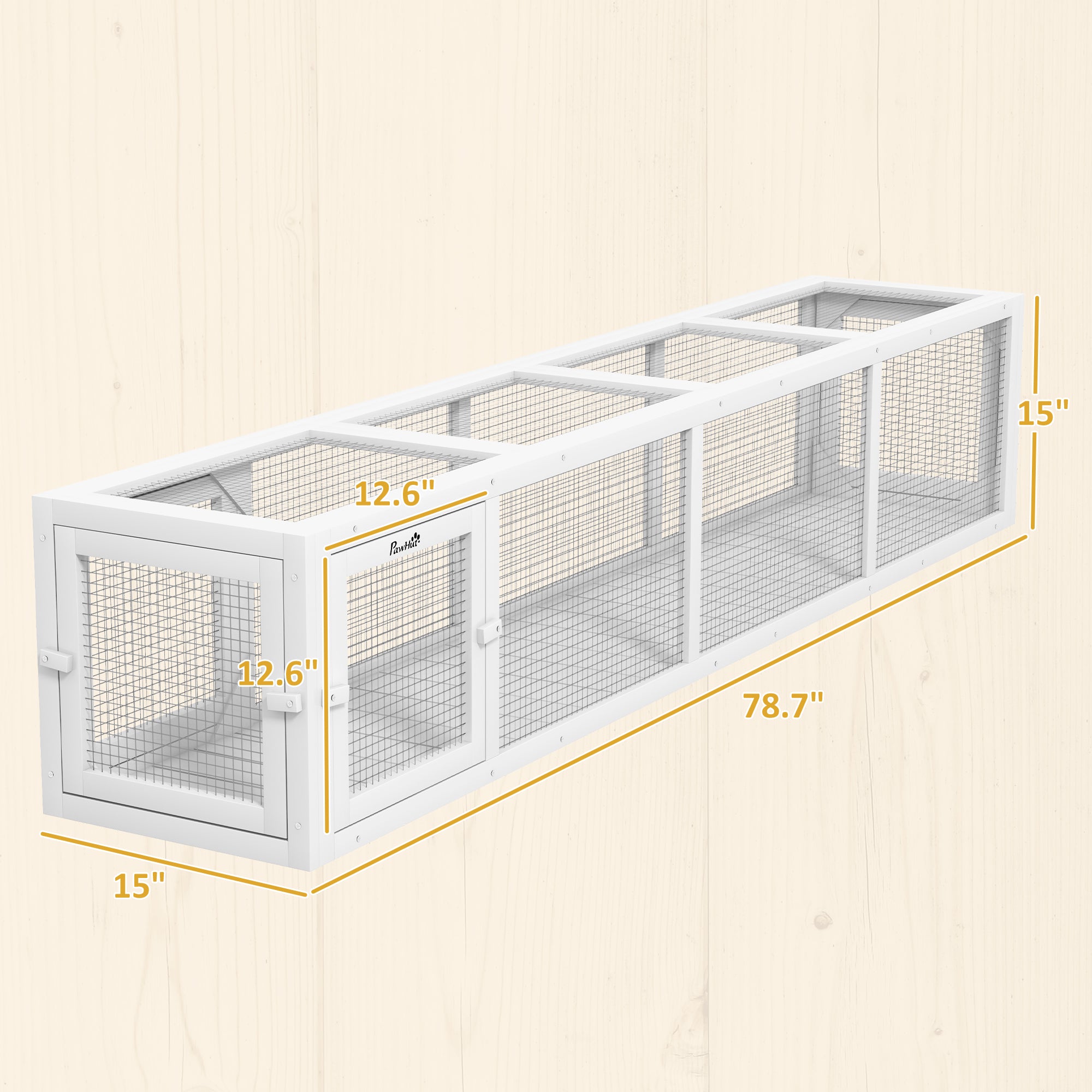Wooden Cat Run with Weather Protection, Connecting Inside and Outside, 79"L x 15"W x 15"H, White