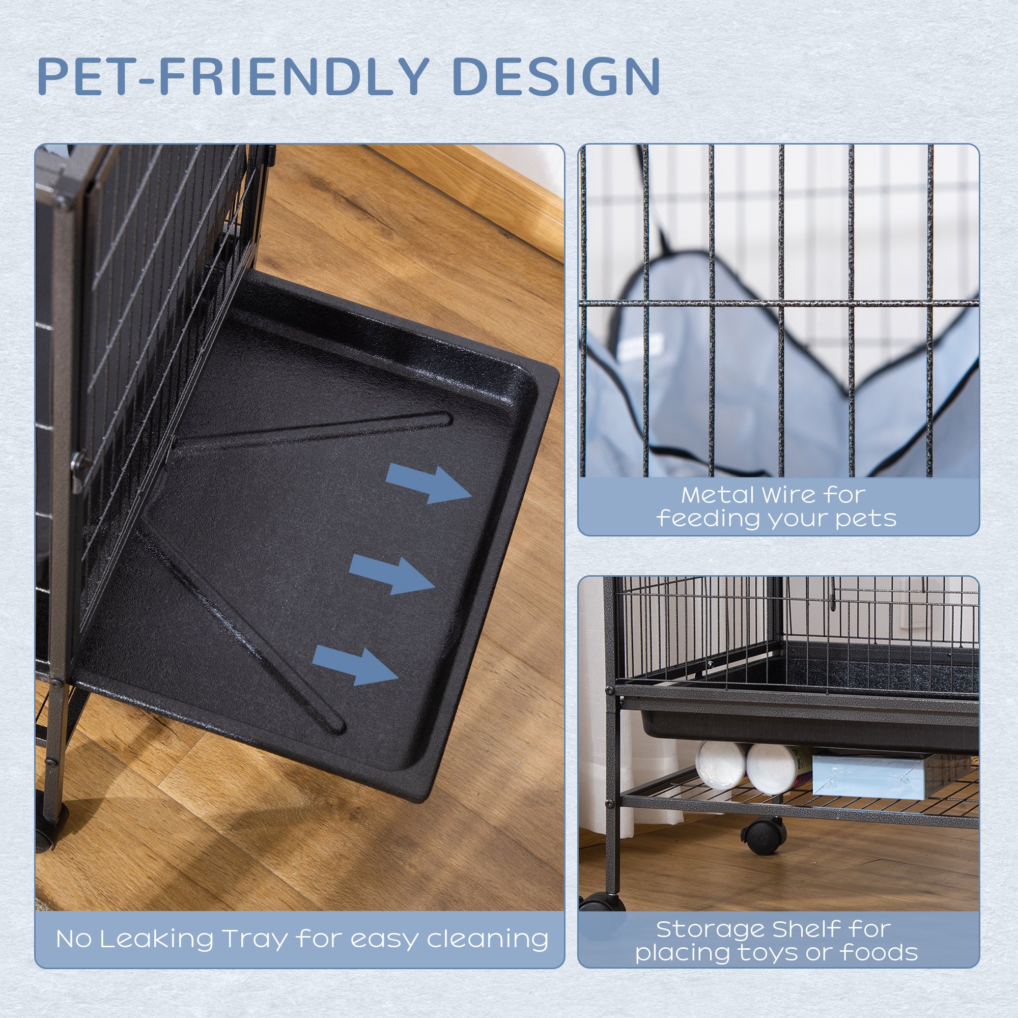 Small Animal Cage with Wheels, Pet Playpen for Rat, Syrian Hamster, Kitten, Ferrets, Chinchillas with Bottom Storage Shelf, Removable Tray, Ramp, 31.5" x 20.5" x 33.1"