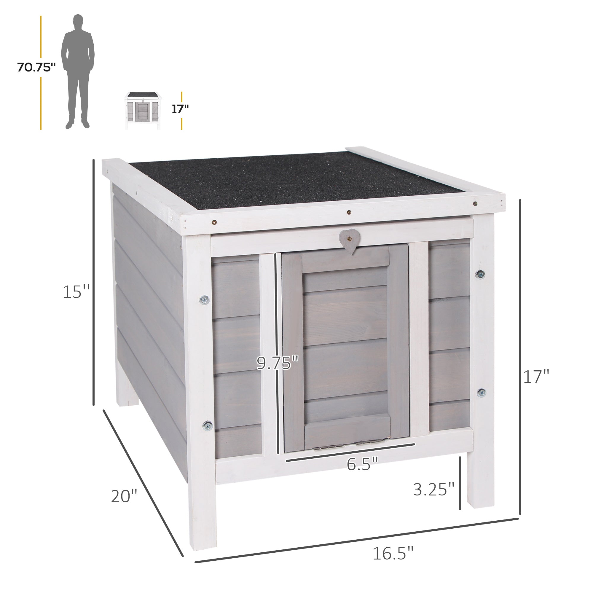 Small Wooden Rabbit Hutch Bunny Cage Guinea Pig Cage Duck House Dog House with Openable & Waterproof Roof, for Rabbits, Chickens, Ducks, Gray