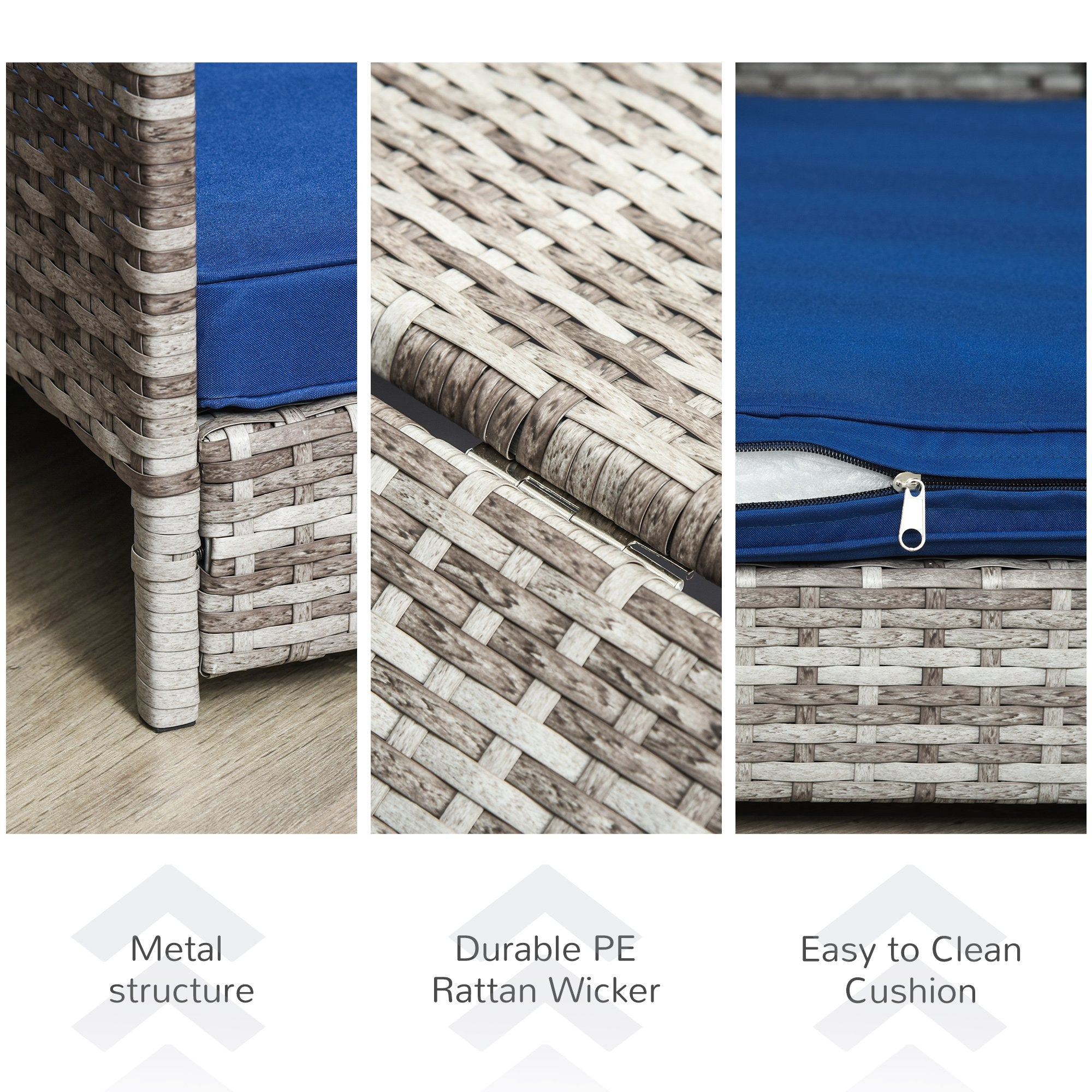 Pet House Wicker, for Indoor/Outdoor Rattan Furniture, with Water-Resistant and Removable Cushions, Elevated Bottom, Dark Blue