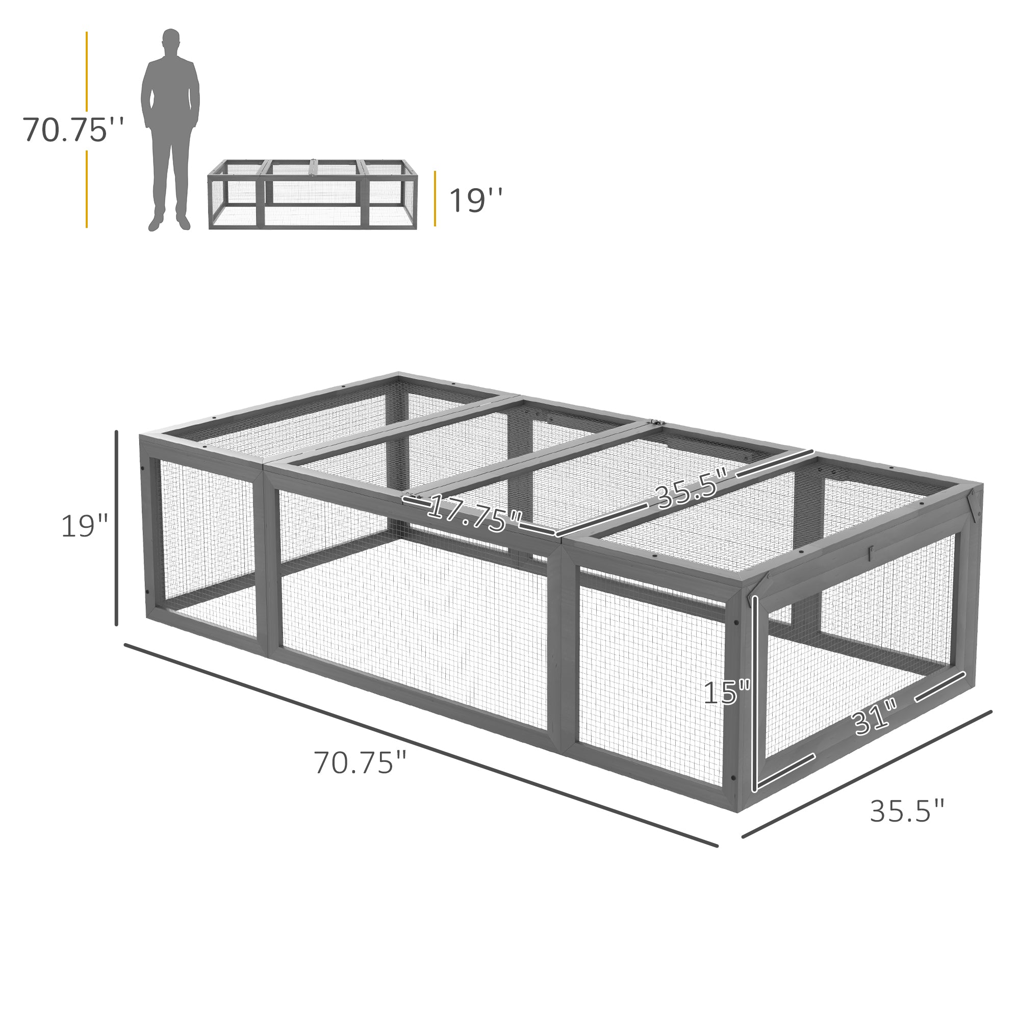 Large Wooden Rabbit Hutch Small Animal Habitat Enclosure Outdoor Run and Lockable Doors - Gray