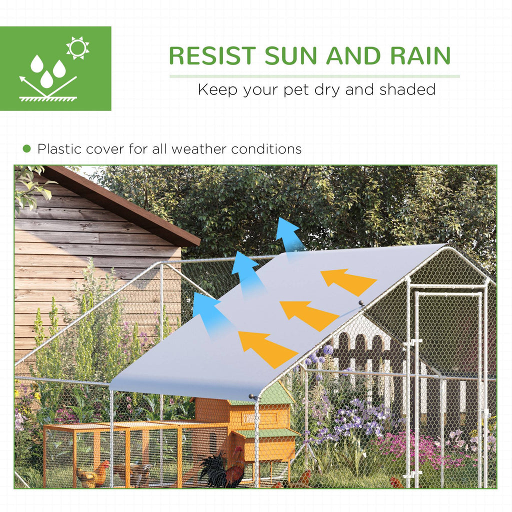 10' x 13' x 6.5' Metal Frame Chicken Run, Outdoor Hen House with Cover & Lockable Door