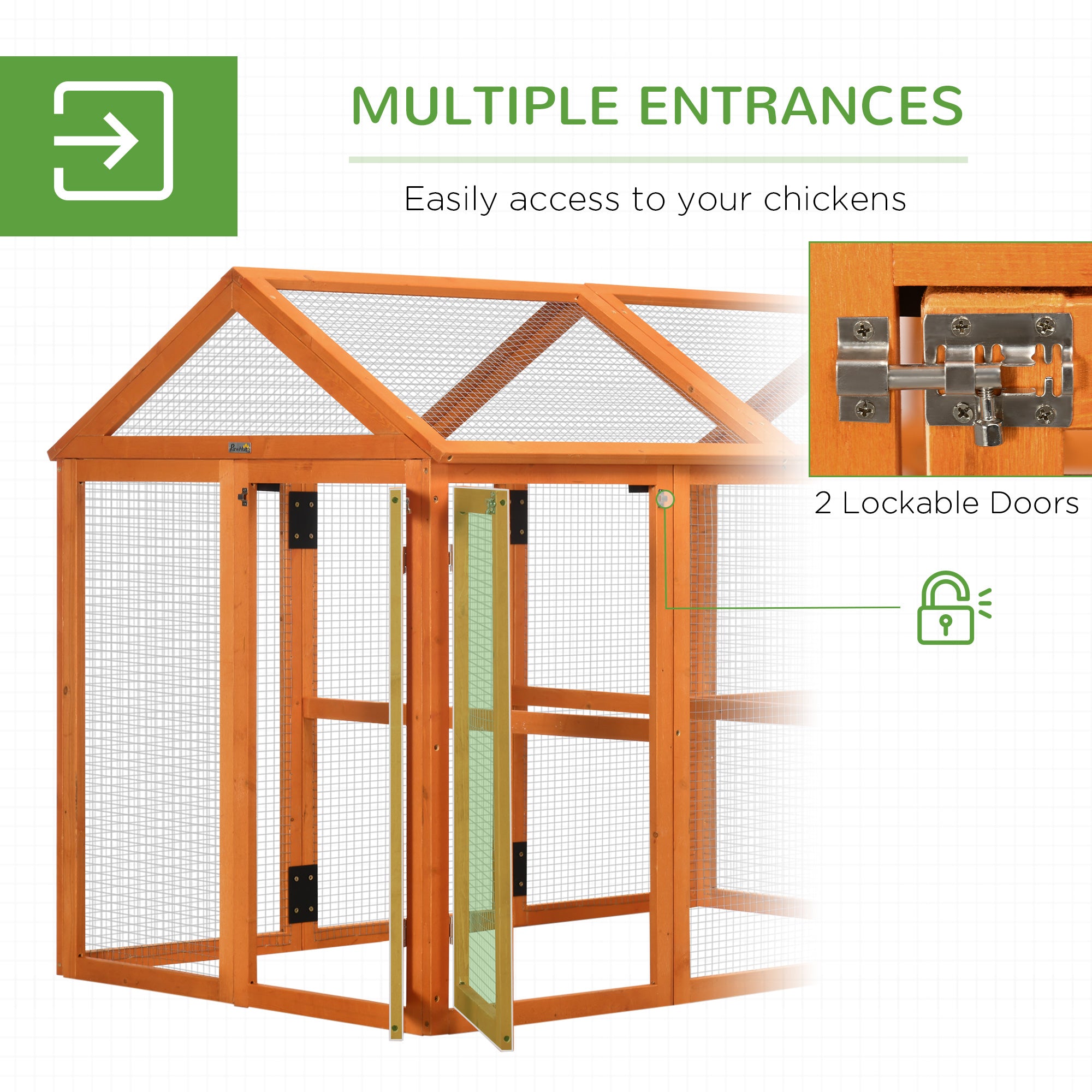 Wooden Chicken Run, Combinable Design with Perches, 4.6' x 2.8', Orange