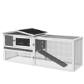 Rabbit Hutch 2-Story Bunny Cage, Guinea Pig Cage Indoor Outdoor, Small Animal House with Slide Out Tray, for Rabbits, Chickens, Ducks, 61.5" x 23" x 27", Light Gray