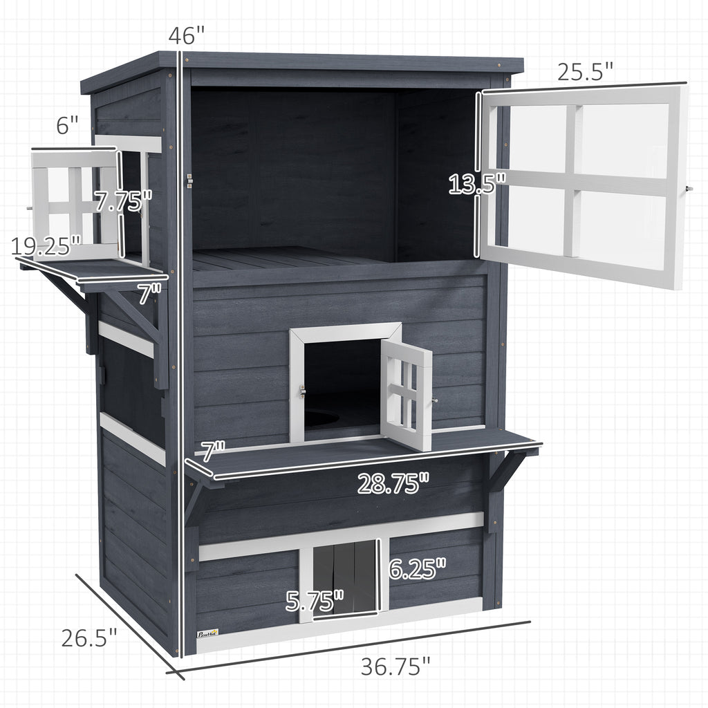 Cat House, Outdoor 3-Tier Kitty Shelter, Weather Resistant, w/ Escape Door