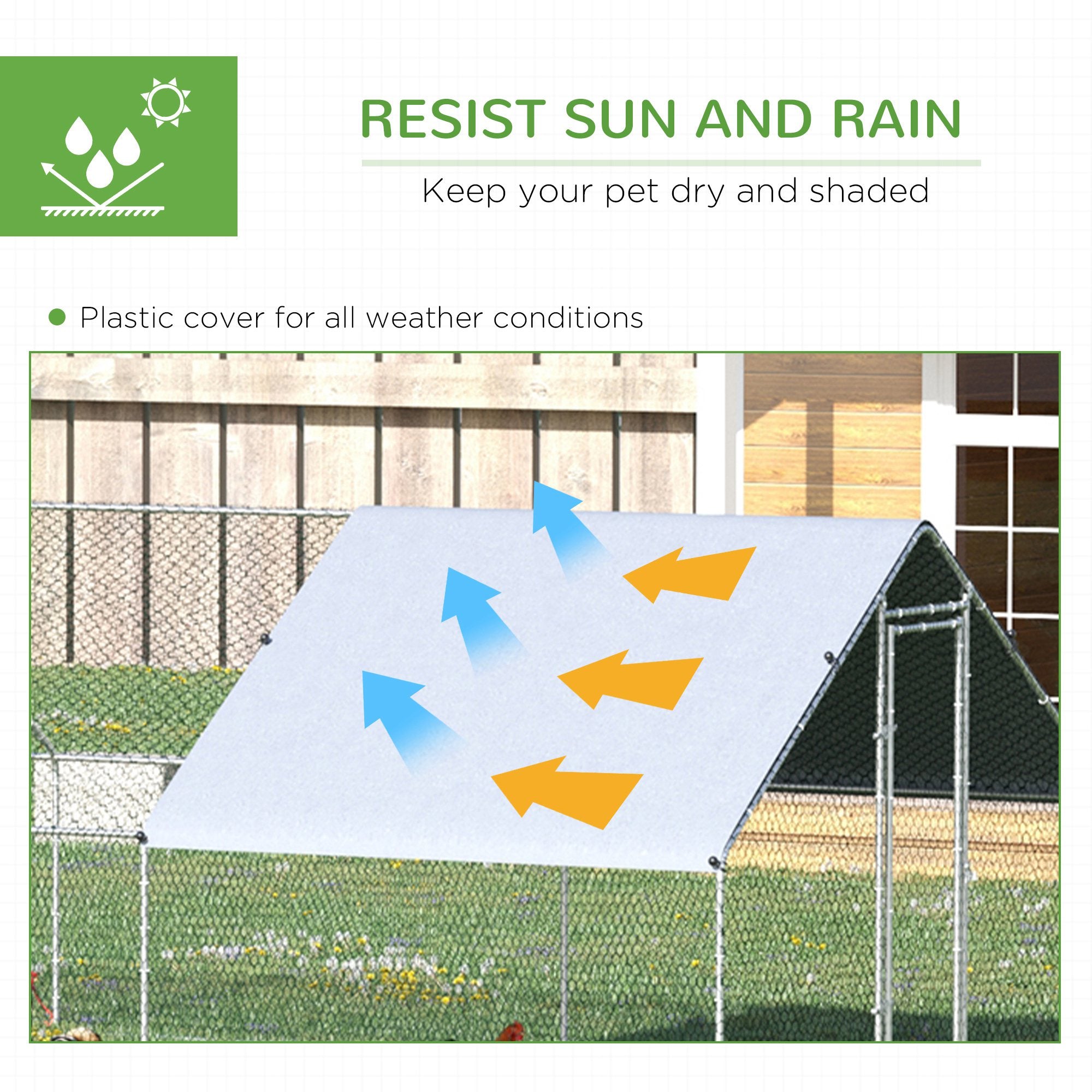 Metal Chicken Run 9.8' x 26.2' x 6.6' with Waterproof and Anti-UV Cover for Outdoor and Yard Farm Use