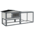 Large Rabbit Cage Outdoor 61"L Guinea Pig Hutch w/ Run Feeding Trough Removable Tray Ramp Asphalt Roof, White