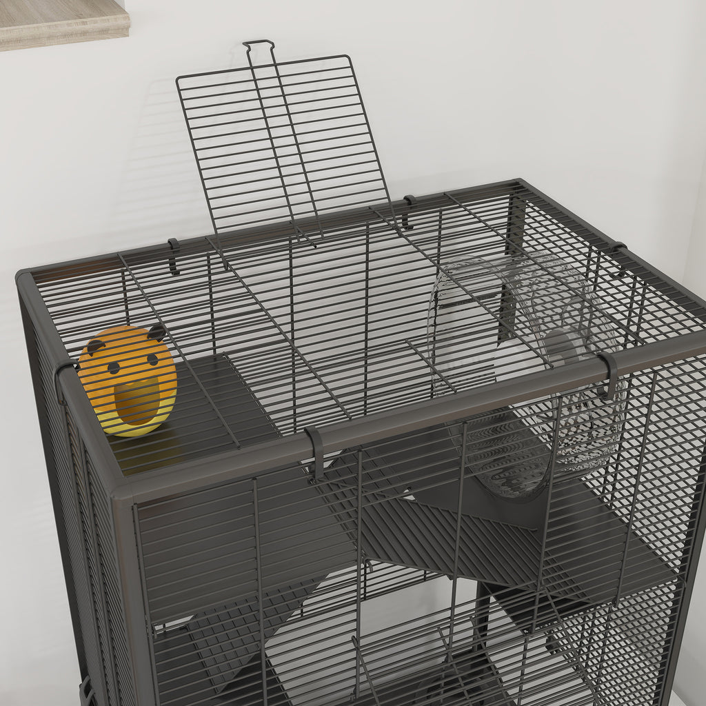 4 Tier Hamster Cage with Deep Tempered Glass Bottom, Running Wheel, Hut, Water Bottle, Food Dish, 24" x 16" x 31.5"