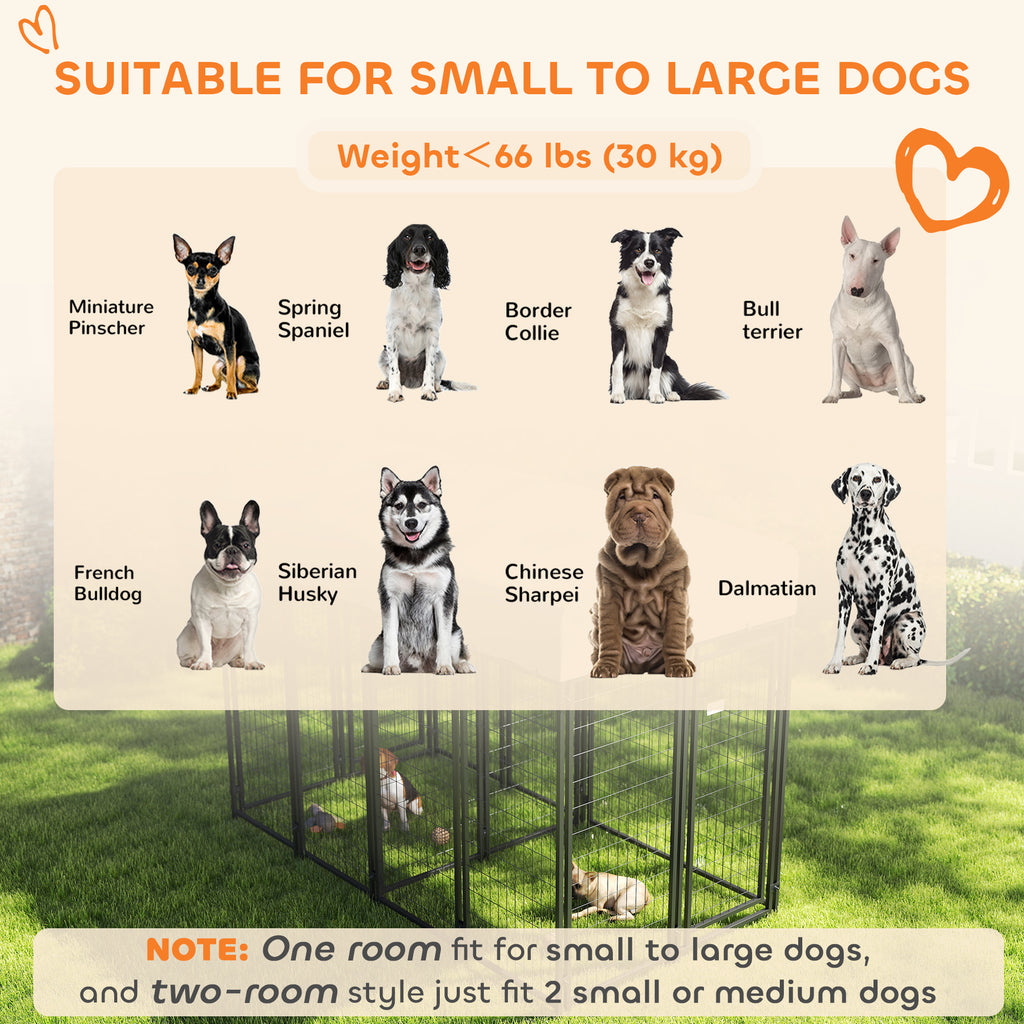 Outdoor Dog Kennel with Two-Room Design, Water-Resistant & Sun-Proof Cover, for S, M, L Dogs, 8' x 4' x 6'