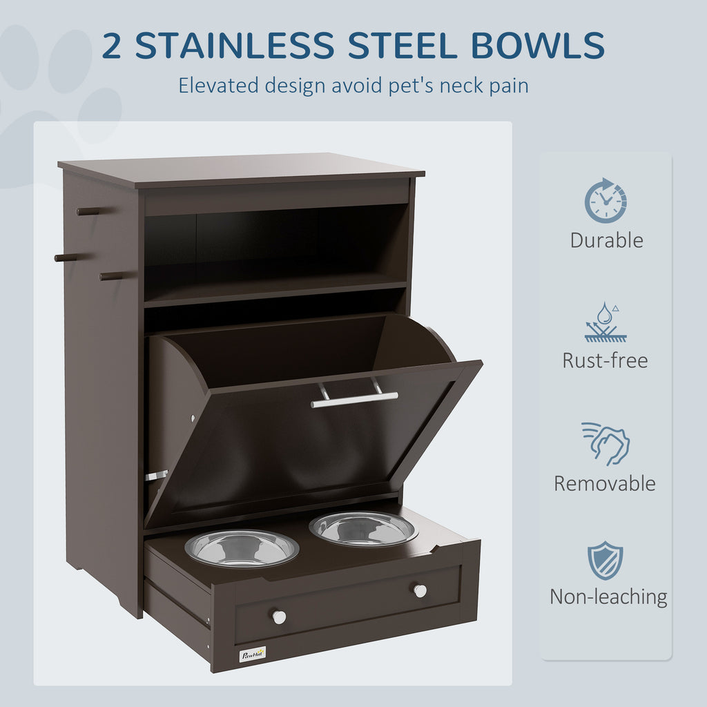 Pet Feeder Station with Storage Cabinet & Raised Bowls, Dog Food Container