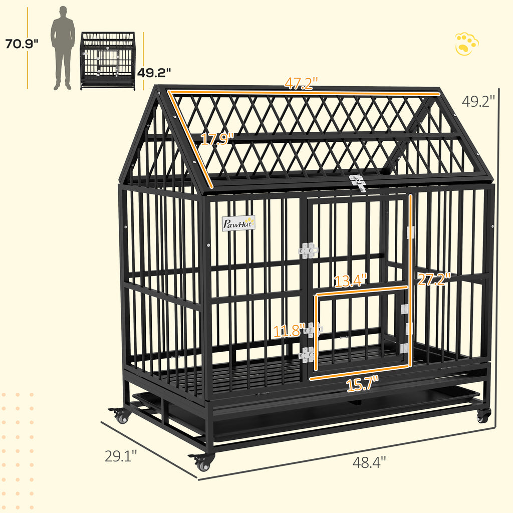 48" Heavy Duty Dog Crate with Lockable Wheels & Double Doors for XL Dogs