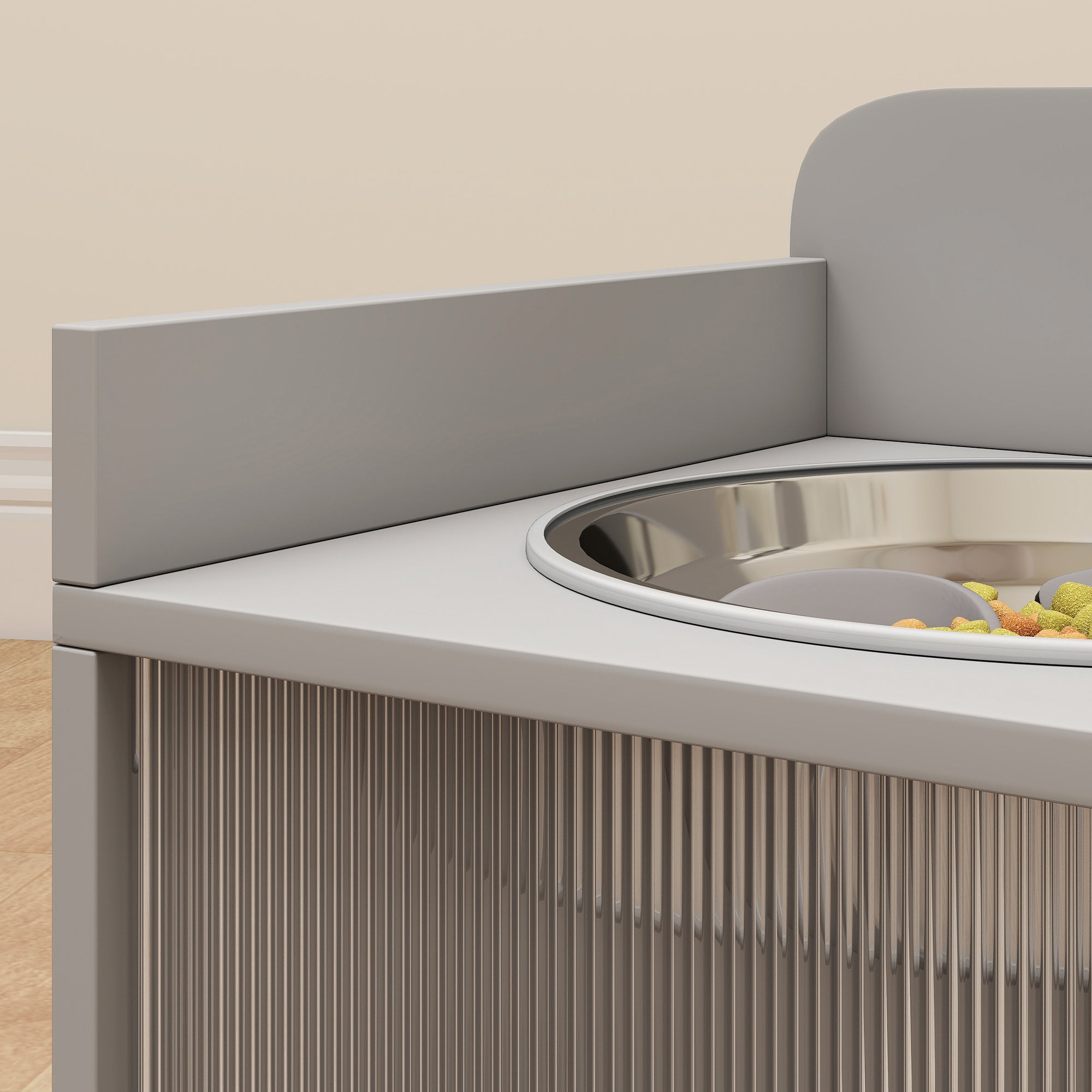Elevated Dog Bowls with Storage, Raised Dog Bowl Stand with 2 Stainless Steel Bowl for Large Dogs, Gray