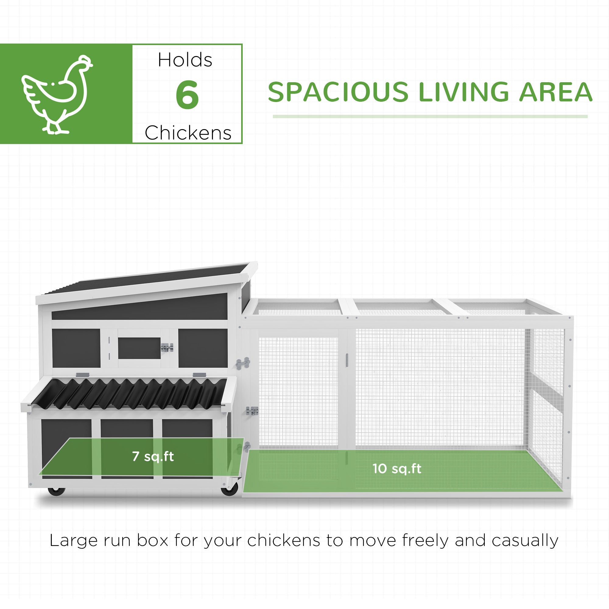 Wooden Chicken Coop with Nesting Box, Pull Out Tray, Run, Perches, Ramp, Windows for 6 Chickens, Dark Gray