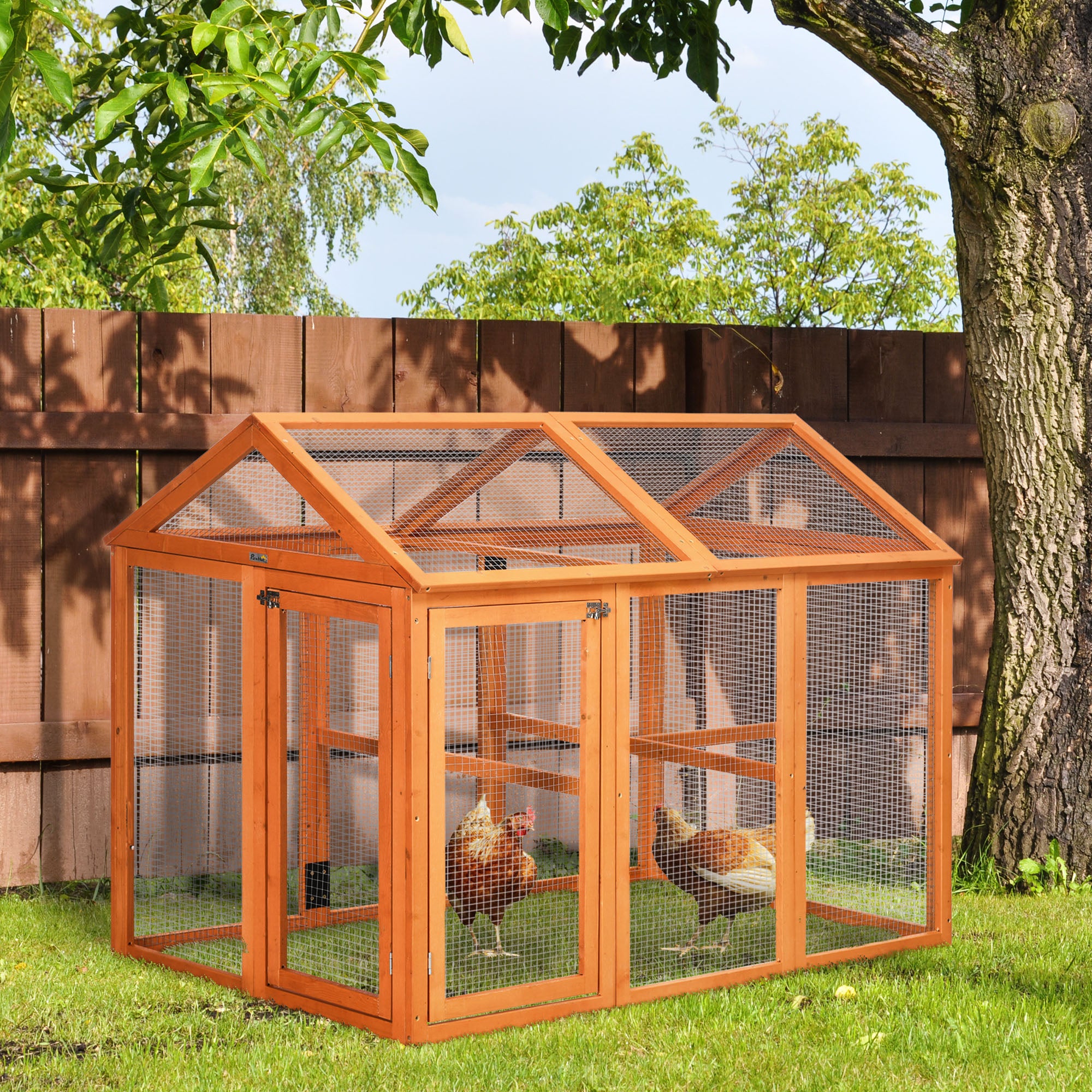 Wooden Chicken Run, Combinable Design with Perches, 4.6' x 2.8', Orange