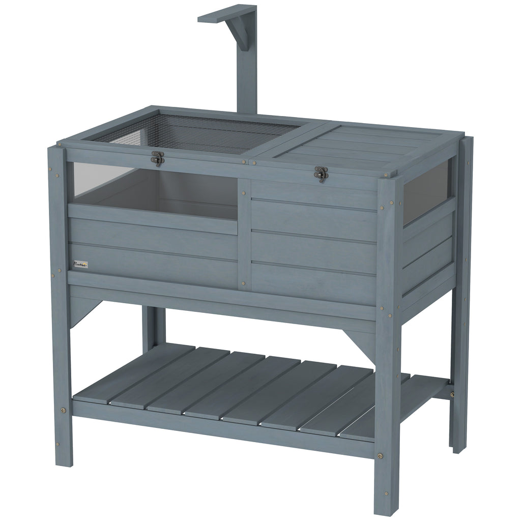 Tortoise Habitat with Shelf Storage Tortoise Gift Accessory with Weather Protection for Indoor, Gray