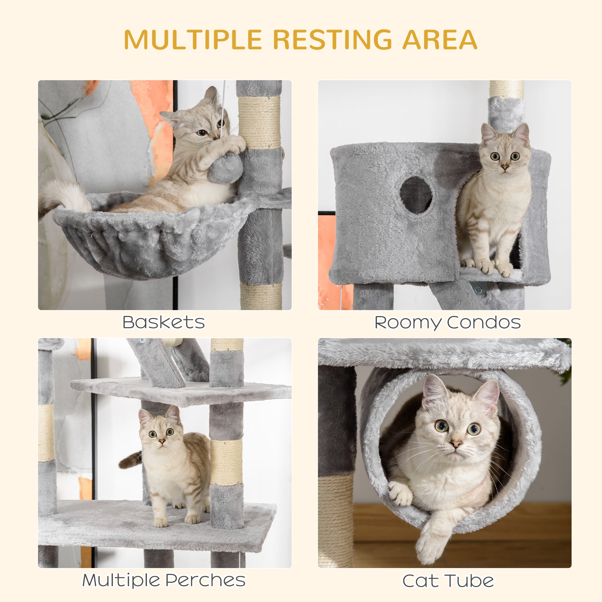 Floor to Ceiling Cat Tree, 94.5-102.5 inch Height Adjustable?Cat Climbing Tower with Scratching Posts, Condos, Hammocks