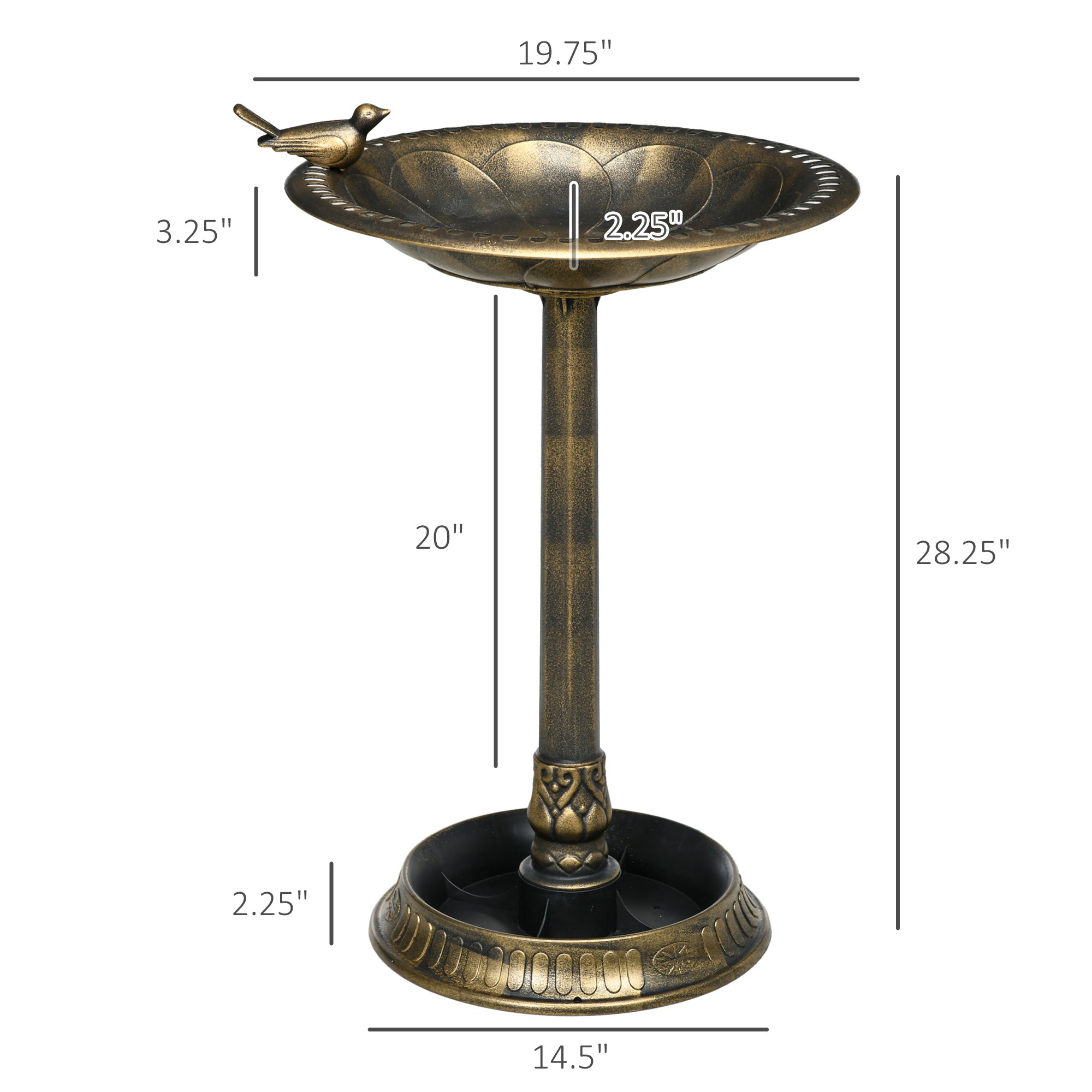 28" Antique Bird Bath Decorative Birdbath Bird Feeder Bowl with Planter Pedestal and Bird Statues, Bronze