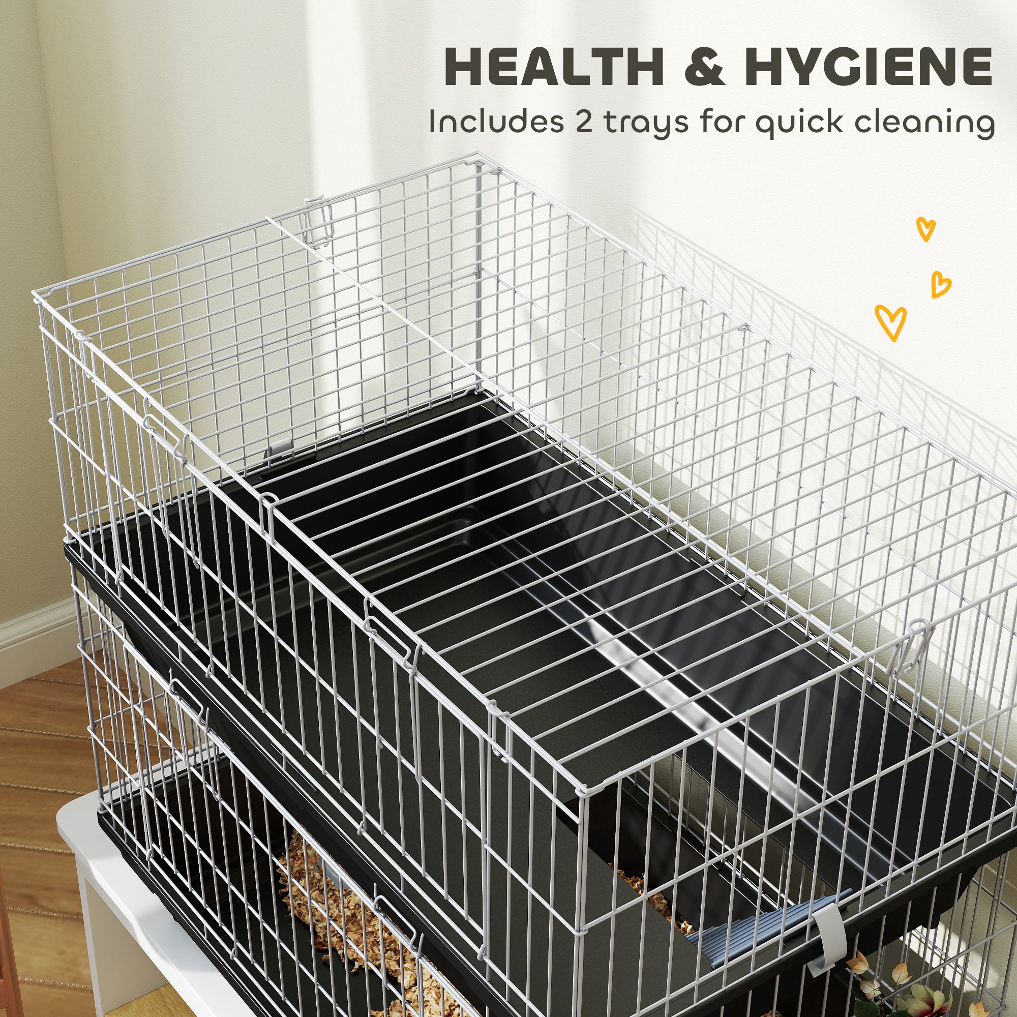2-Tier Small Animal Cage with 2 Doors, Trays, Dish, Bottle, and Ramp for Bunny, Ferret, Chinchilla, Black