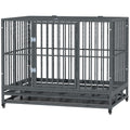 43" Heavy Duty Dog Crate Metal Cage Kennel with Lockable Wheels, Double Door and Removable Tray, Gray