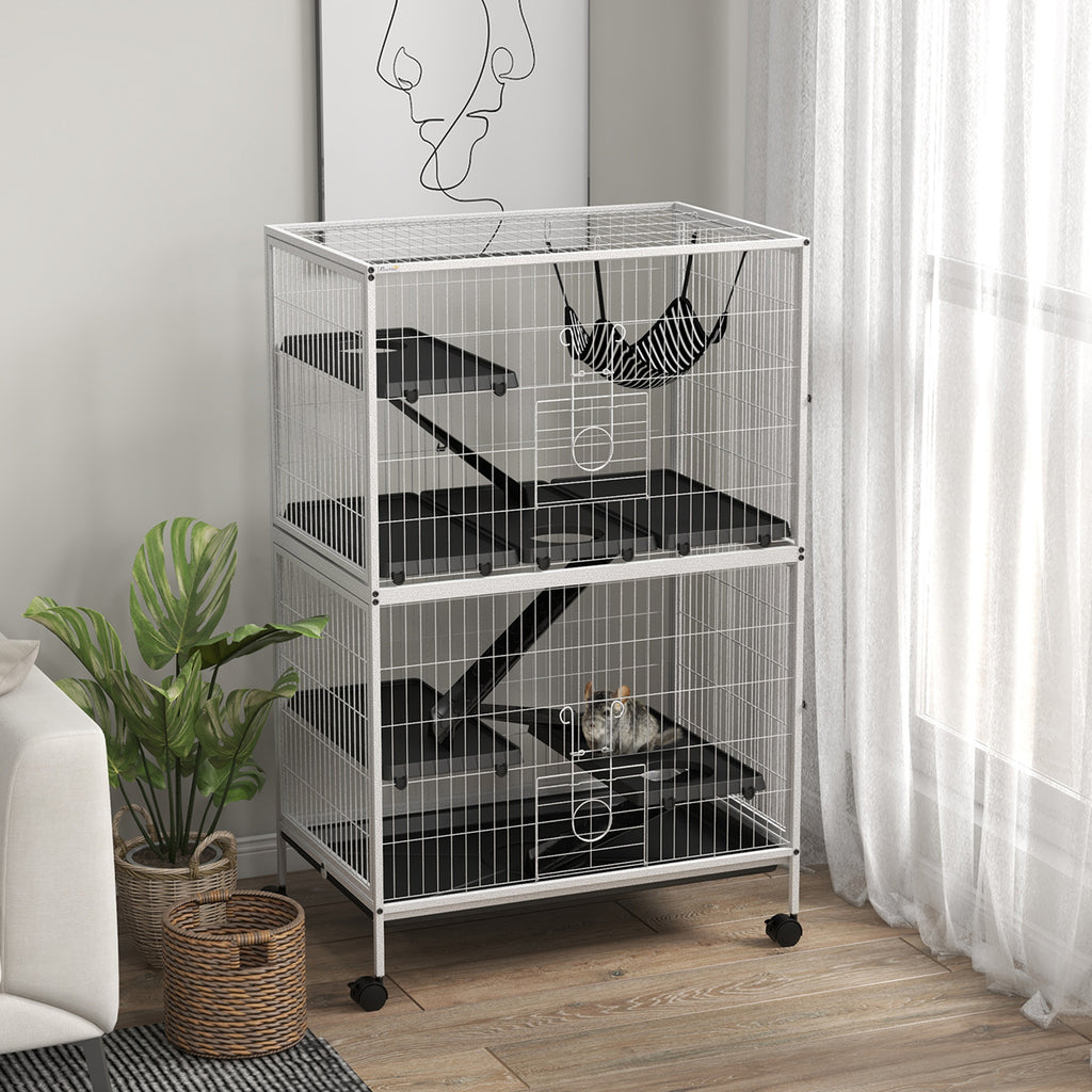 50" H Rolling Small Animal Cage with Hammock, Ferret Cage, Chinchilla Cage, Pet Habitat, wIth 4 Doors, Removable Tray
