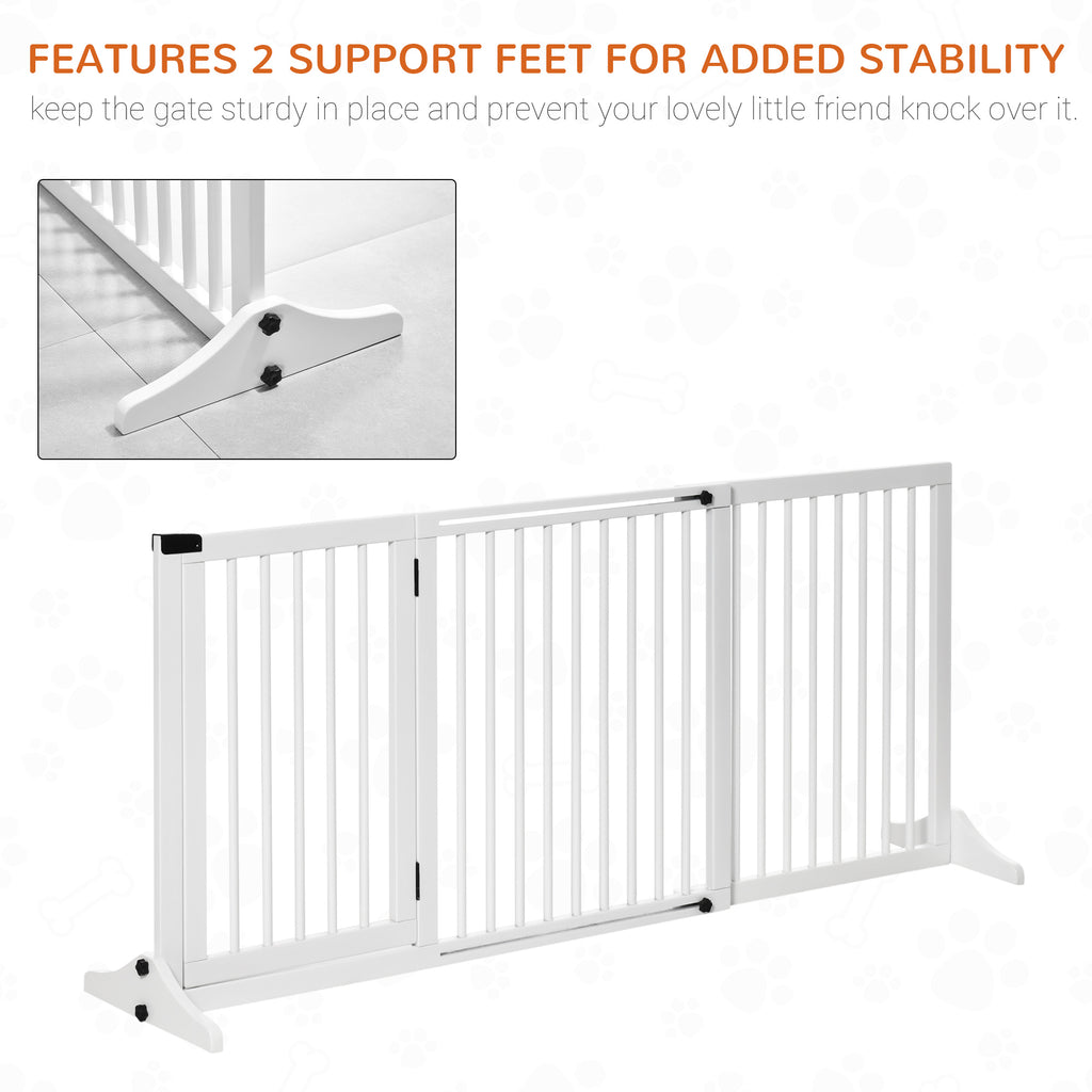 Freestanding Length Adjustable Wooden Pet Gate with Lockable Door 3 Panels, White