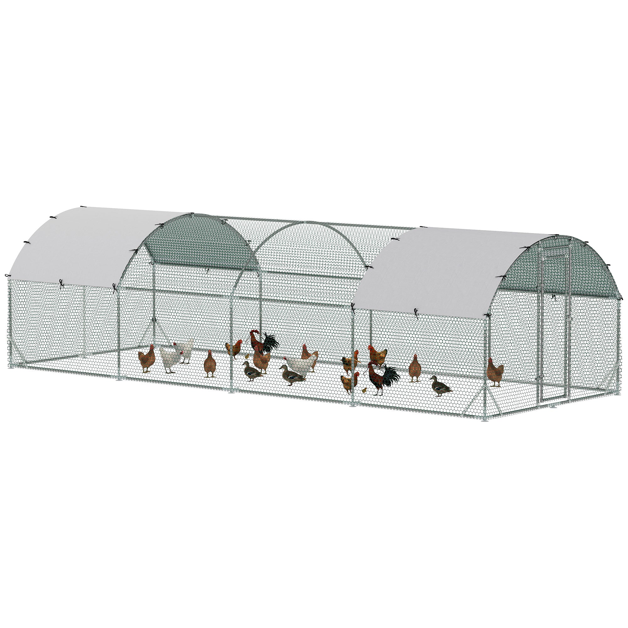Large Metal Chicken Coop with Waterproof and Anti-UV Cover for Yard, Outdoor, Duck, Rabbit, 9.2' x 24.9' x 6.5'