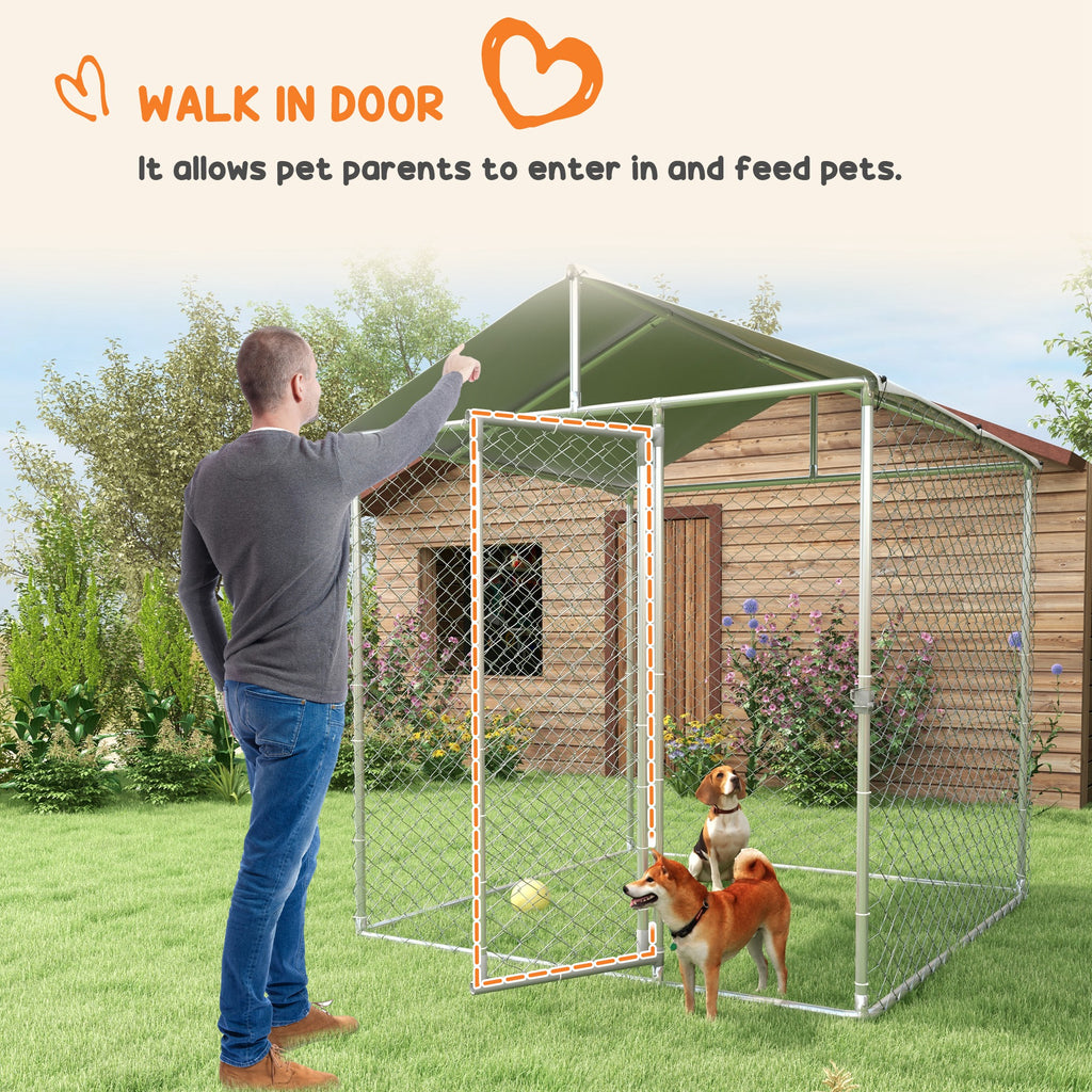 6.6' x 6.6' x 7.8' Dog Kennel Outdoor for Small Medium Dogs with Waterproof Roof, Silver