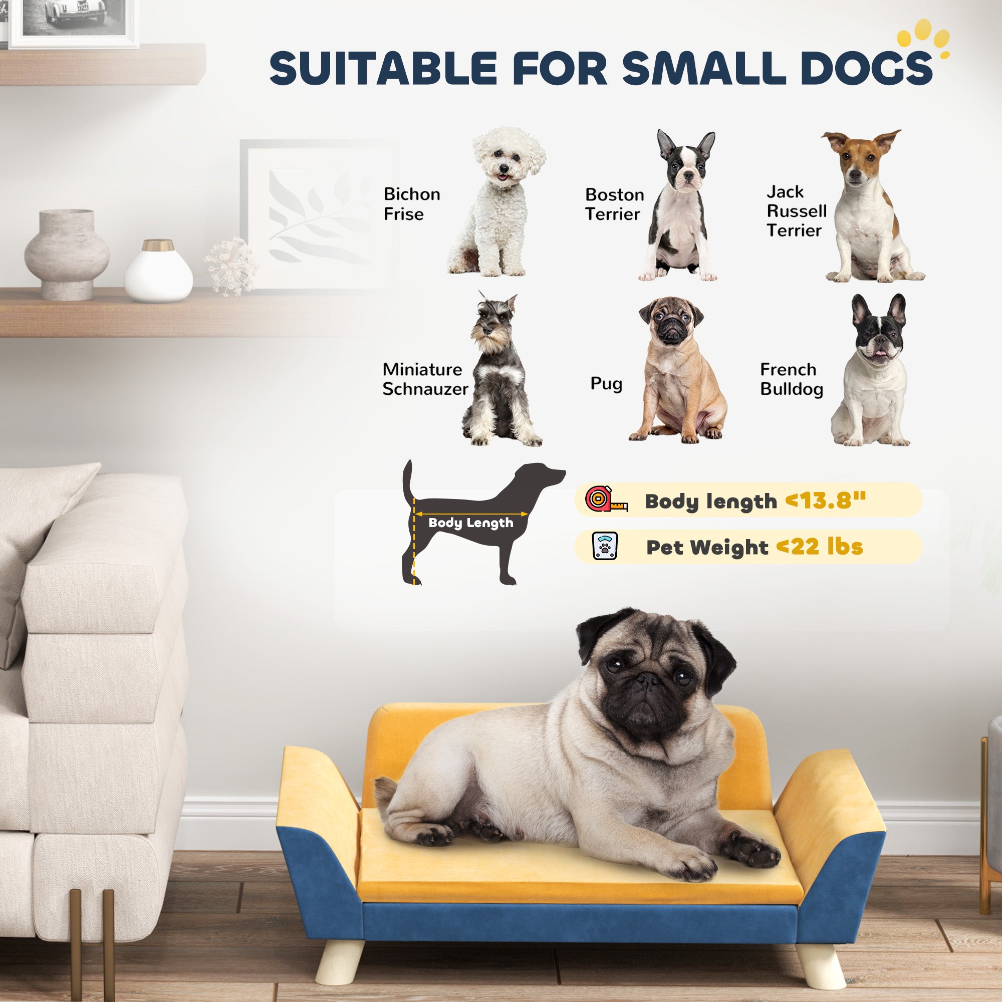 Dog Sofa Bed for Small Dogs with Soft Cushion, Washable Cover & Non-Slip Foot Pads, Orange