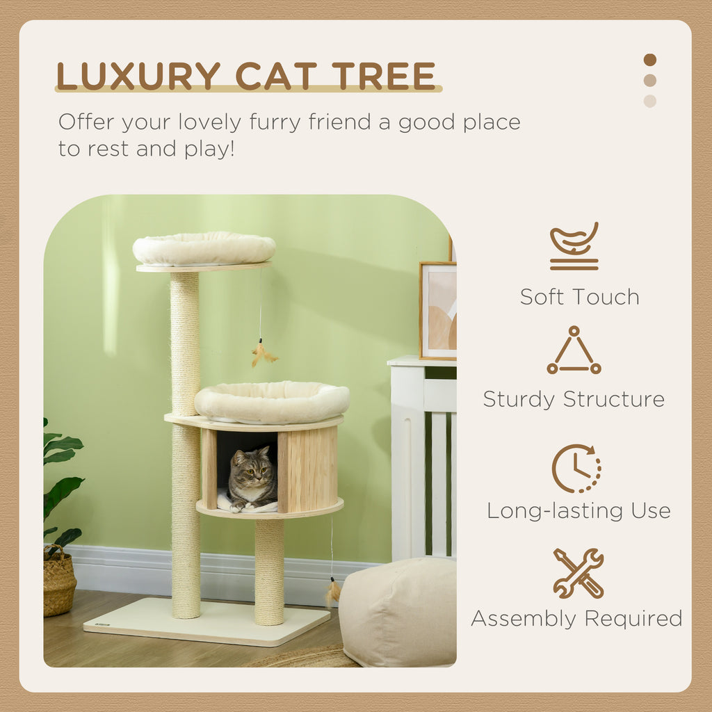 Cat Tree, 3 Level Cat Tower with Scratching Posts, Bed, Condo, Badminton Toys, for Multiple Kittens