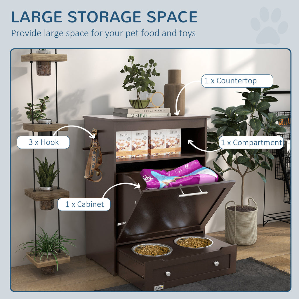 Pet Feeder Station with Storage Cabinet & Raised Bowls, Dog Food Container