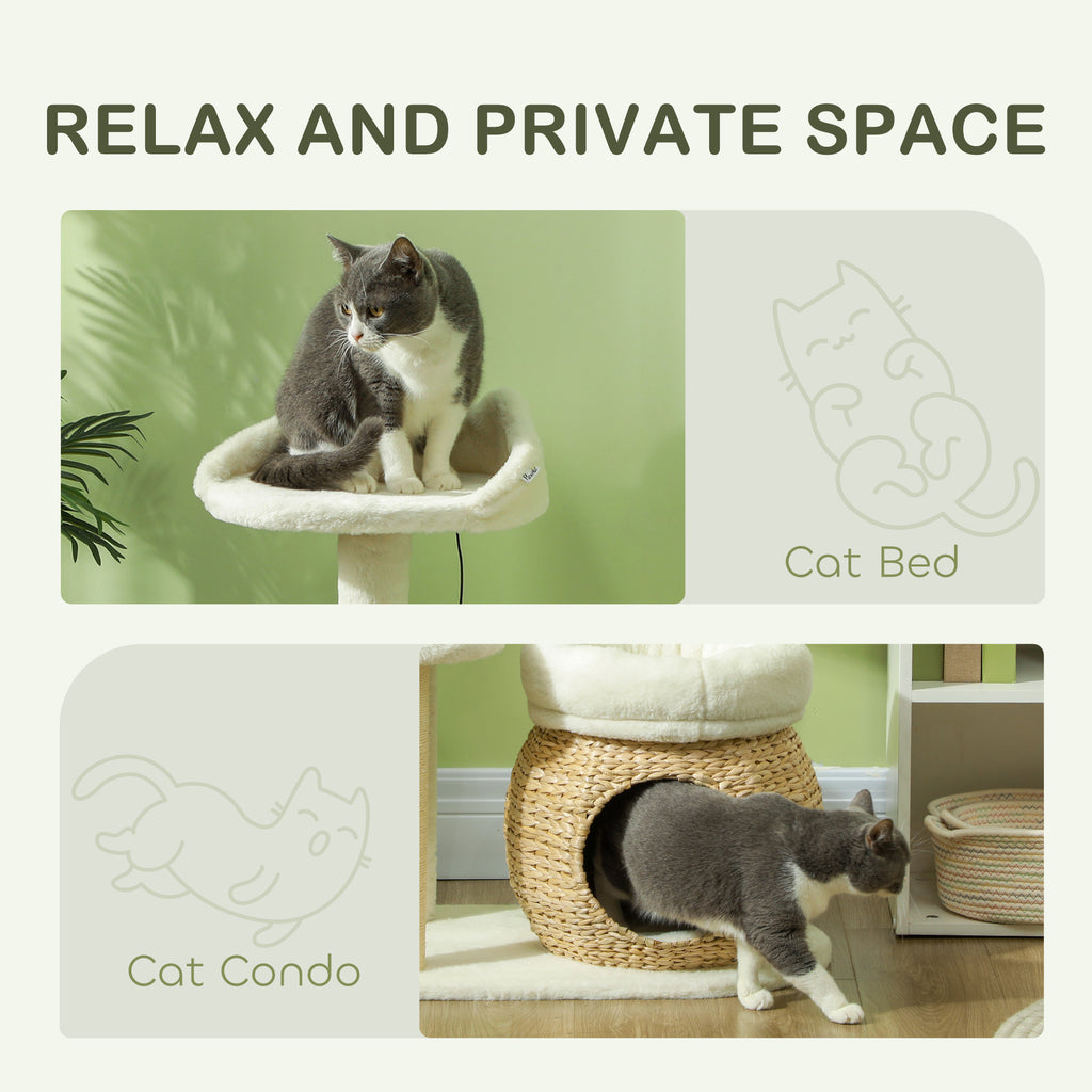 31" Cat Tree Tower with Scratching Posts, Condo & Toy Ball for Indoor Cats