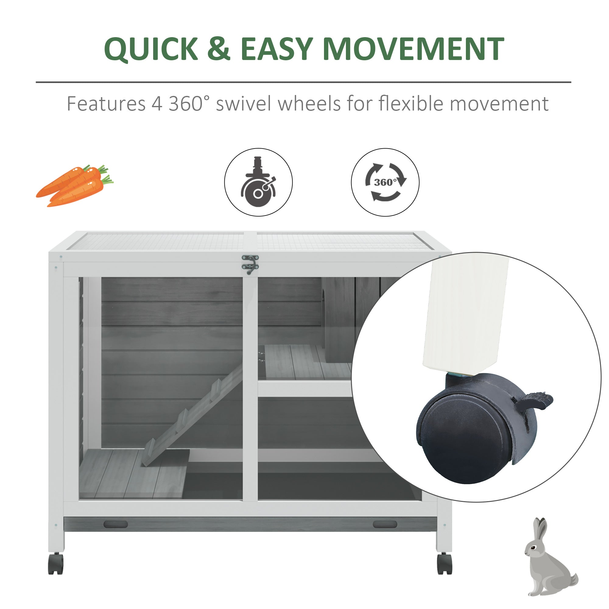 Outdoor Rabbit Enclosure Solid Wood Pet House with a Main Room for Sleeping and a Cage Area for Playing - Indoor/Outdoor