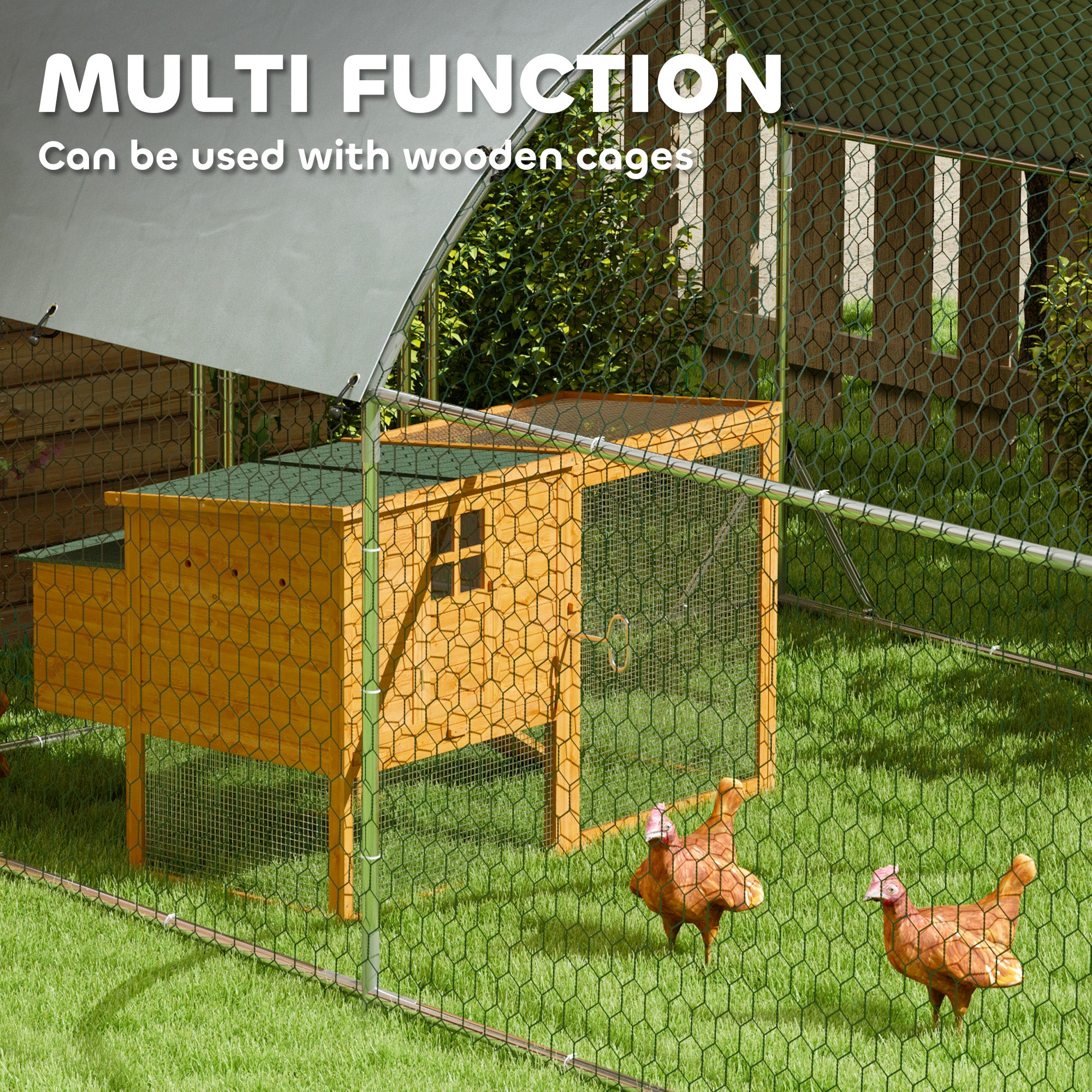 Large Metal Chicken Coop with Waterproof and Anti-UV Cover for Yard, Outdoor, Duck, Rabbit, 9.2' x 31.2' x 6.5'