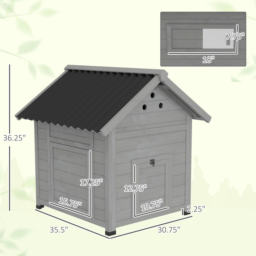 Duck Coop, Wooden Duck House with Openable Roof & Double Doors, Light Gray