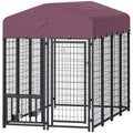 Welded Wire Outdoor Dog Kennel with 360¡ã Rotating & 4 Levels Adjustable Bowls, Waterproof Cover, 7.9' x 4' x 6'