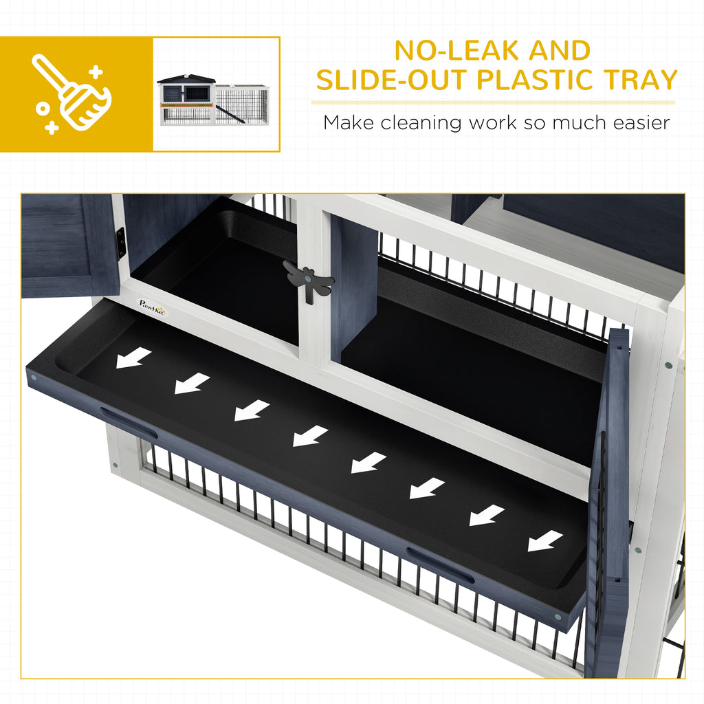 2 Level 59" Outdoor Rabbit Hutch with Openable Top, Dark Gray