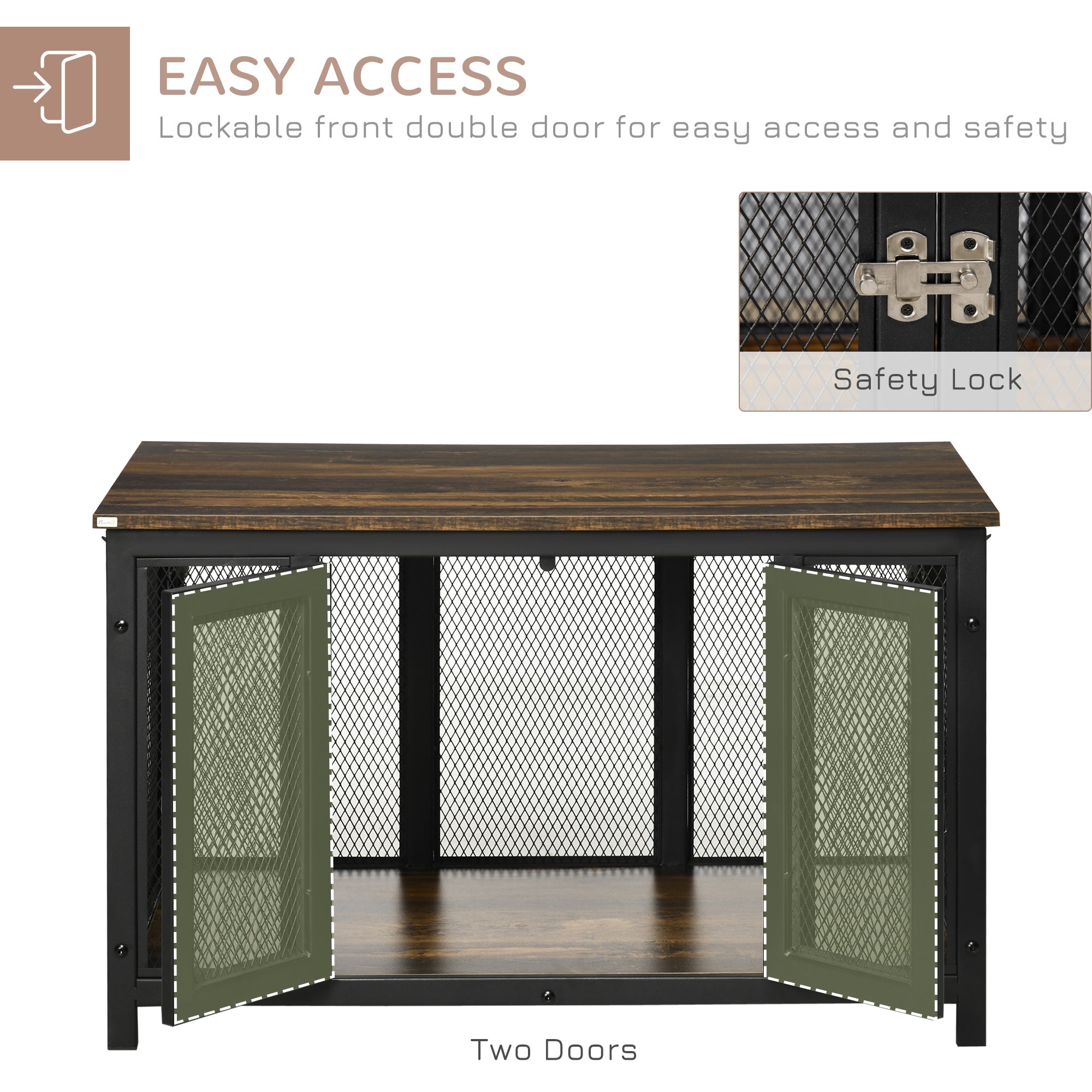 Furniture Style Dog Crate with Openable Top, Big Dog Crate End Table, Puppy Crate for Small Dogs Indoor, Spacious Interior, Pet Kennel, Brown, Black