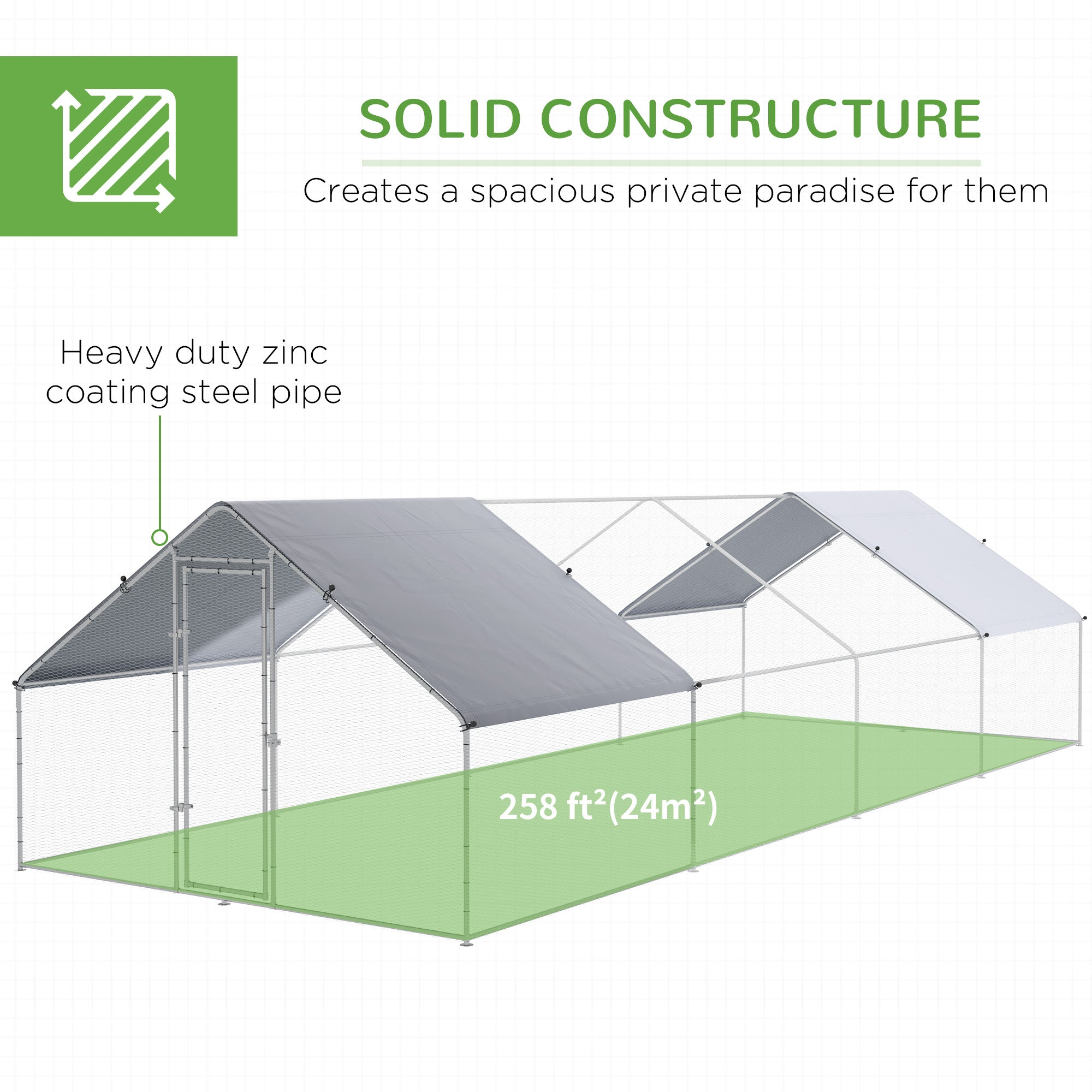 Large Chicken Coop Chicken Run with Waterproof and Anti-UV Cover