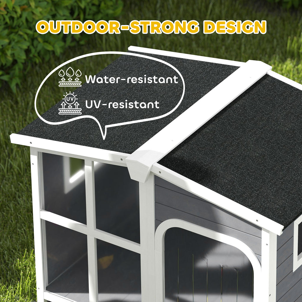 Cabin-Style Wooden Dog House for Large Dogs with Openable Roof & Giant Window, Dark Gray